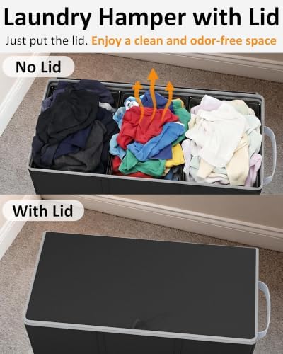 Optish 180L Laundry Hamper 3 Section, Large Hamper with Mesh Bags & Lid - Image 5