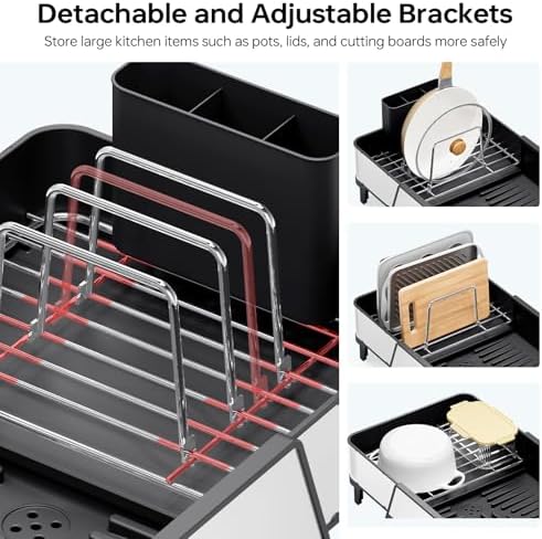 Urackify Large Expandable Dish Drying Rack for Kitchen Counter, Black - Image 5