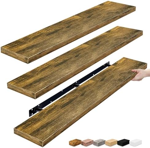 Sorbus Floating Shelves for Wall Storage (55 Inch, 3 Pack, Rustic Brown) by Sorbus