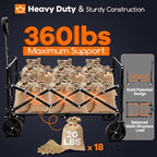 Originsure 110L Portable Collapsible Wagon Cart, 360lbs Heavy Duty, Khaki - Image 5