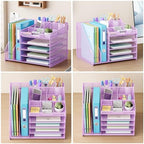 Lavatino 5-Tier Desk Organizer with 2 File Holders, Metal Adjustable Paper Letter Tray for Office or Home Desk Organizers and Accessories | 7 Flexible Dividers Keep Workspace Supplies Neat, Purple - Image 5