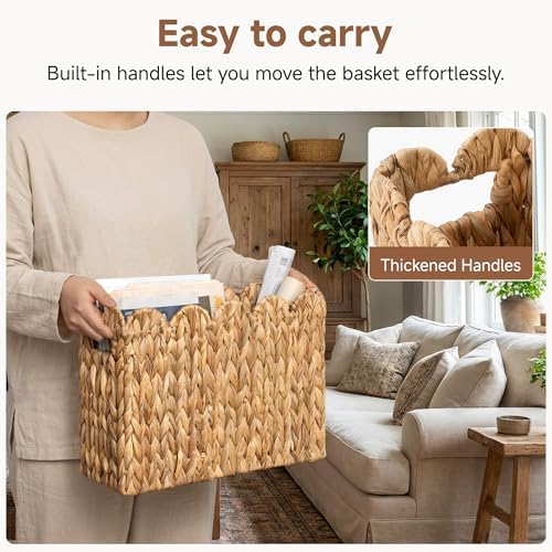 StorageWorks Scalloped Magazine Basket, Wicker Magazine Holder, Book Basket - Image 3