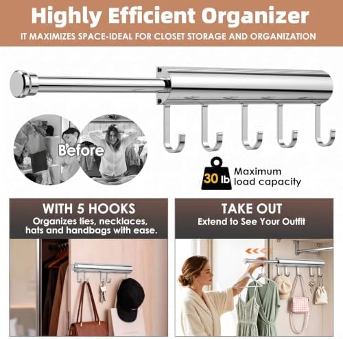 Valet Rod for Closet Pull Out 12 Inch with 5 Hooks - Chrome 1 Pack - Image 2