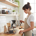 4 Pack White Metal Wire Food Storage Basket Organizer with Wooden Handles for Organizing Kitchen Cabinets Large - Image 4