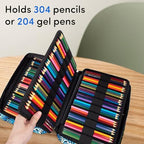 YOUSHARES 300 Slots Color Pencil Case - Pen Case Organizer with Handy Wrap & Zipper, Multilayer Holder for Prismacolor Colored Pencils & Gel Pen (Waves) - Image 2