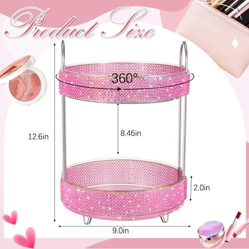 Honeydak Rotating Perfume Organizer Tray, 2 Tiers, Pearl, Pink - Image 2