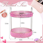 Honeydak Rotating Perfume Organizer Tray, 2 Tiers, Pearl, Pink - Image 2