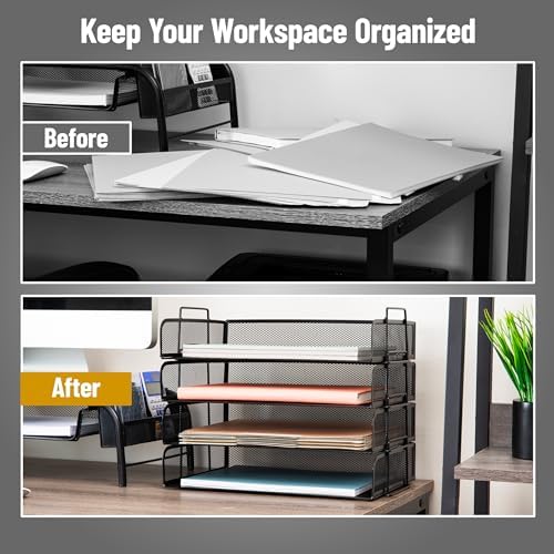 Mind Reader Stackable Paper Tray, Desktop Organizer, File Storage, Office, Metal Mesh, 4 Pcs., Black - Image 5