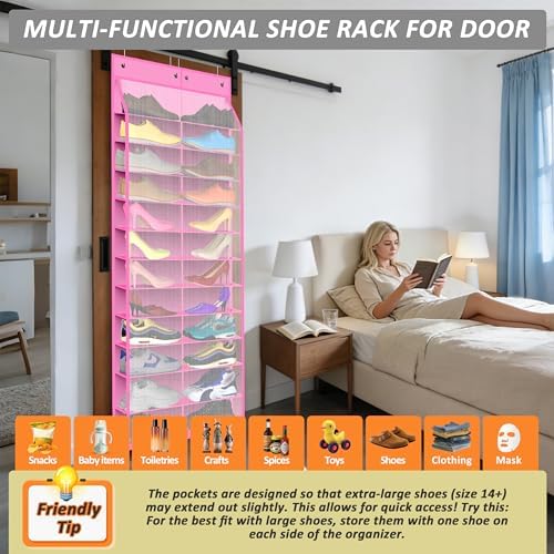 Kotkn 24-Pair Over Door Shoe Organizer for Family & Kids, Double Sided | Hanging Storage for Sneakers, Boots, Toys & Room OrganizationRose Quartz - Image 6