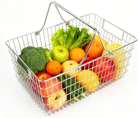 Wire Harvest Basket, Kitchen Organizers and Storage with Foldable Handle - 15.0"x9.8"x6.9" Portable Stainless Steel Picnic Baskets for Gathering Vegetables,Fruits,Kitchen,Garden,Picnic&Shopping (1, L) by LOVEERCT