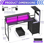 SUPERLELE Gaming Desk with Power Outlet, LED Lights, Storage Shelf & Drawer - Image 3