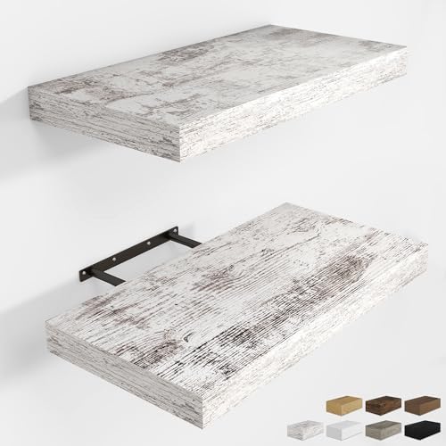 RICHFOCUS Bathroom Floating Shelves for Wall 2Pack|Rustic White|16" L by RICHFOCUS