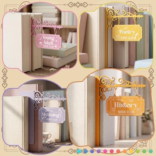 Yalikop 10 Set Book Shelf Dividers Decor, Hanging Shelf Sign with Brackets - Image 6