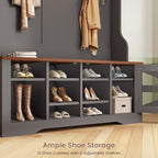 Itaar Hall Tree with Bench and Shoe Storage, 5-in-1 Entryway Bench with Coat Rack, 10 Shoe Cubbies & 9 Coat Hooks, Barn Door & Adjustable Shelf (Black) - Image 5
