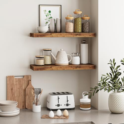 Fixwal Floating Wall Shelves for Decor (Rustic Brown, Set of 2, 22Inch) - Image 5