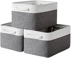 TheWarmHome Storage Basket for Organizing - 15.7x11.8x8.2 inch Large 3 Pack Collapsible Storage Bins for Shelves, Fabric Storage Cubes for Gift Closet Linen Organization (White & Grey) by TheWarmHome