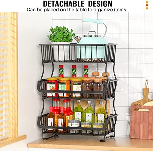 Gsiekare Fruit Vegetable Basket for Kitchen, 4 Tier Stackable Metal Wire Storage Basket Organizer Baskets with Rolling Wheels, Utility Rack for Kitchen, Pantry, Bathroom - Image 4