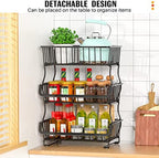 Gsiekare Fruit Vegetable Basket for Kitchen, 4 Tier Stackable Metal Wire Storage Basket Organizer Baskets with Rolling Wheels, Utility Rack for Kitchen, Pantry, Bathroom - Image 4