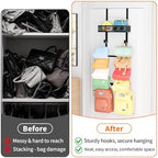 Kaiferty Over The Door Purse Organizer for Closet, Over the Door Hooks Wall Mounted Handbag Rack with 12 Hooks & Metal Basket, Holds up to 12 Bags, Use as 1 or 2 Pieces, for Door, Closet Black - Image 6
