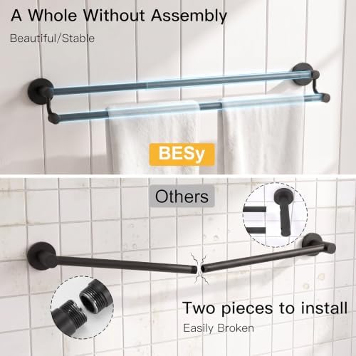 BESy Double Towel Bar Towel Rack for Bathroom Bath Wall Mounted Matte Black - Image 4