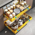 Mustorn 2 Pack Pull Out Cabinet Organizer, Expandable Slide Out Drawers for Kitchen Cabinets Peel and Stick Pullout Drawer Heavy Duty Sliding Shelves for Cupboard, Pantry, Bathroom(16.5" Deep, Yellow) by MUSTORN