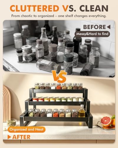 Spice Rack Organizer for Cabinet Expandable Metal 3 Tier Spice Rack Black - Image 3
