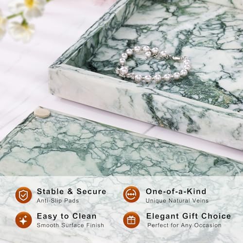 Marble Bathroom Tray for Countertop & Home Decor, Natural Decorative Marble Tray for Jewelry & Perfume Organizer, Luxury Stone Vanity Trays for Dresser, Kitchen Counter, 12" x 8", Jade Green - Image 2