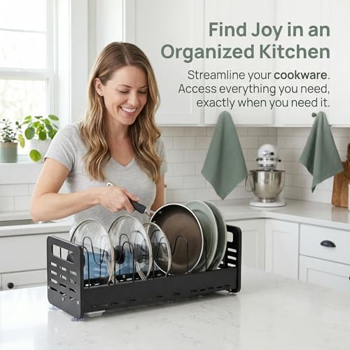 Pots and Pans Organizer Under Cabinet, Expandable Pot Lid Organizer - Image 2