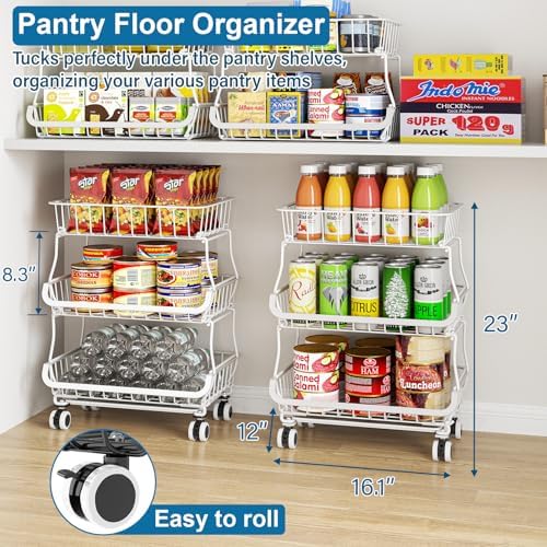 OKZEST 3-Tier Rolling Pantry Floor Organizers and Storage Cart with Wheels - Image 2
