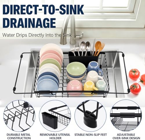 Sink Draining Rack - Removable Stainless Steel Rack, 14.96-21.65 Inches - Image 5