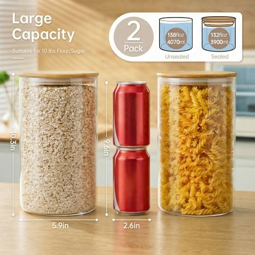 132oz Large Glass Storage Containers with Bamboo Lids for Flour & Sugar -2P - Image 3