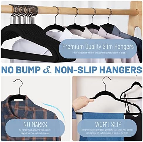 HOUSE DAY Black Velvet Hangers 240 Pack, Non Slip Felt Hanger +Black Hook - Image 3