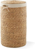 Casafield Round Laundry Hamper with Lid and Removable Liner Bag - Natural, Woven Water Hyacinth Wicker Laundry Basket for Clothes and Towels - Image 4