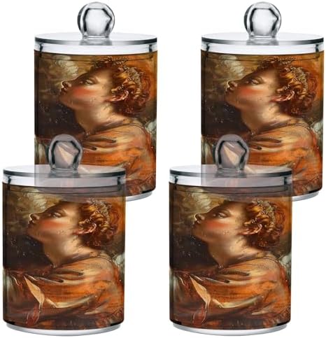 4 Pack Qtip Holder Dispenser with Lids, Angel Prayer Painting Plastic Storage Containers,Bathroom Canisters Organizer for Cotton Ball, Cotton Swab, Cotton Round Pads, Floss 21218383 by Unknown