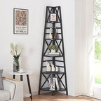 HOMBAZAAR 5 Tier Corner Shelf,72 Inch Tall Corner Bookshelf,Black - Image 3