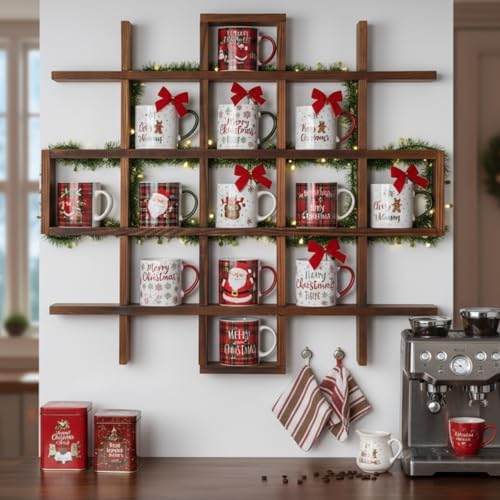 Suzile Mug Display Shelf Wall Mounted,Grid Size 5.1x5.1x3in,Rustic Brown - Image 4