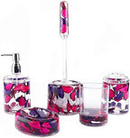 Locco Decor 5 Piece Acrylic Liquid 4D Floating Motion Bathroom Vanity Accessory Set Garden Theme Leaf Toothbrush Holder, Tumbler, Soap Dispenser, Soap Dish, Toiletbrush Holder Set by LoccoDecor