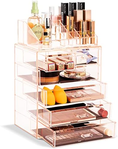 Sorbus Makeup Organizer, 6-Drawer Acrylic 2-Piece Set (Pink) by Sorbus