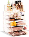 Sorbus Makeup Organizer, 6-Drawer Acrylic 2-Piece Set (Pink) by Sorbus