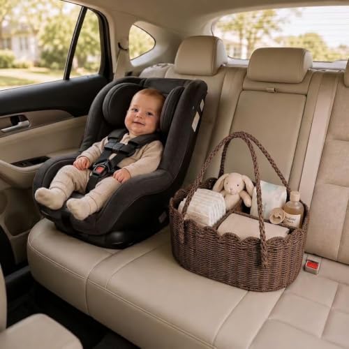Diaper Caddy Organizer, Paper Rope Storage Baskets Nursery Bin with Removable Divider, Portable Car Organizer for Diapers, Baby Shower Gifts, Newborn Essentials Must Haves (Brown) - Image 6