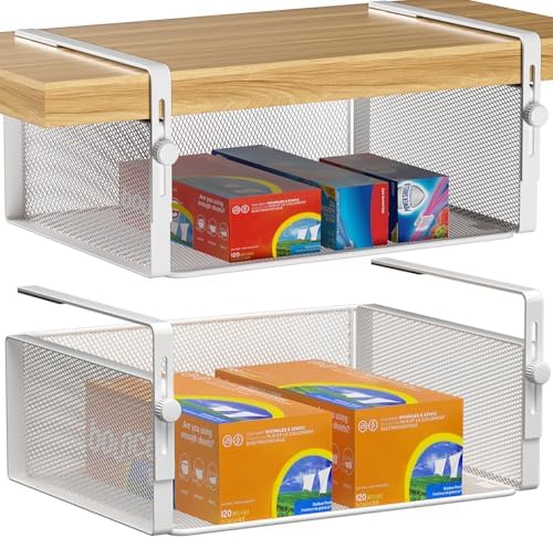 AmonHouseware 2Pack Under Shelf Basket,Adjustable Hanging Holder,White by AmonHouseware