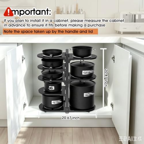 Adjustable Pots & Pans Organizer for Cabinet: 8-Tier Heavy Duty Pan Rack - Image 4