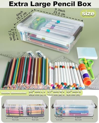 12 Pack Extra Large Pencil Box with Removable Divider, Thickened Pencil Case Bulk, Clear Crayon Marker Organizer Stackable Plastic Small Storage Containers for Pen Craft School Supplies(Grey) - Image 2