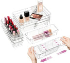 10 Pcs Extendable Clear Drawer Organizer, All Adjustable Vanity Storage Box, 2-Size Desk Drawer Organizer, Durable Storage Bins for Makeup, Cosmetic, Bedroom Dressers Tool Organizer for Gadgets by WelcometoViddett_Direct