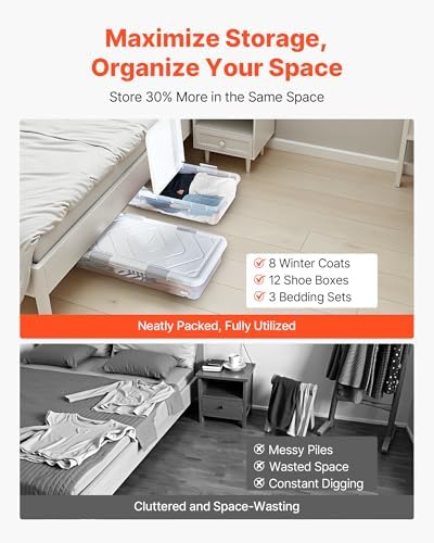 VEVOR Under Bed Storage with Wheels, 39.8 x 20.1 x 5.9 inch Underbed Containers, Underbed Shoes Organizer with Lid & Gray Latch, Rolling Under the Bed Storage Bins for Clothes Shoes Blankets, 2 Pack - Image 7
