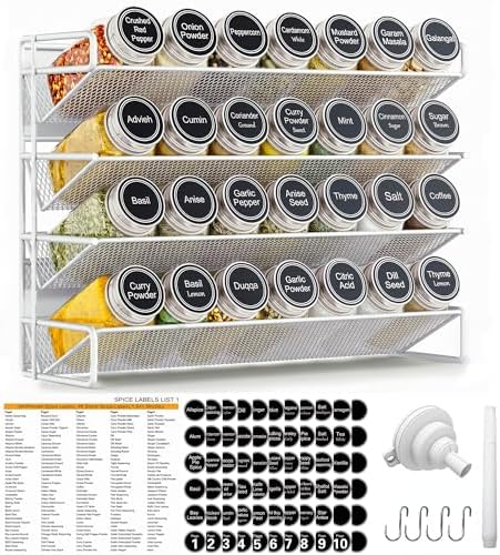 UVIAHOMI Spice Rack Organizer for Cabinet with 28 Spice Jars, 386 Spice Labels, Magnetic Spice Rack for Refrigerator, Seasoning Organizer for Countertop, Kitchen, Pantry — 13.2" W x 9.8" H, White by UVIAHOMIHOMEORGANIZER