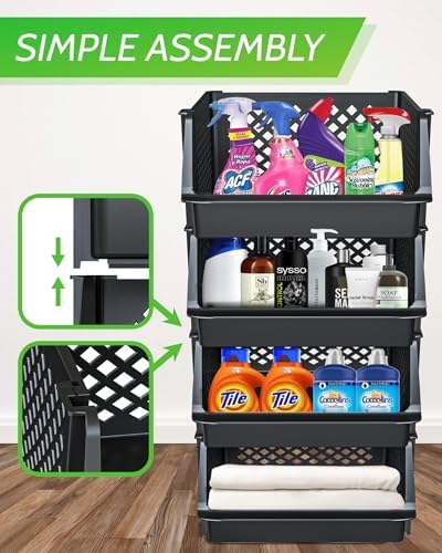 Large Stackable Storage Bins Open Front for Pantry Storage, 4 Pack - Black - Image 2