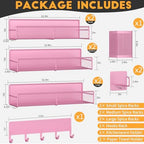 Magnetic Spice Rack for Refrigerator, 10 Pack Metal Magnetic Shelf, Moveable Spice Organizer with Hook Rack, Paper Towel Holder, Kitchenware Holder, Strong Magnetic Storage Fridge Organizer Pink - Image 2