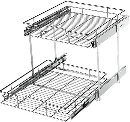 LOVMOR 2 Tier Individual Pull Out Cabinet Organizer 22½" W x 21½" D, Slide Out Kitchen Cabinet Storage Sliding Shelves by LOVMOR
