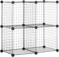 Amazon Basics 4 Cube Wire Grid Storage Organizer, Closet Organizer and Shelves, Stackable, Space-Saving, Easy to Assemble, 14"x14"x14", Black by AmazonBasics